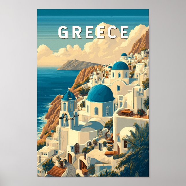 Griechenland Illustration Travel Art Vintag Poster (Vorne)