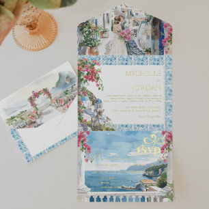 Griechenland   Illustrierte Mittelmeer-Hochzeit  All-in-One-Einladung