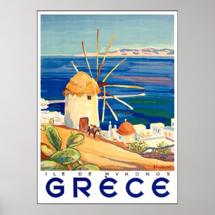 Griechenland, Insel Mykonos, Windmühle am Meer Poster