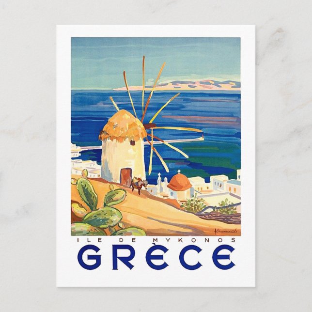 Griechenland, Insel Mykonos, Windmühle am Meer Postkarte (Vorderseite)