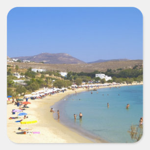 Griechenland, Insel Paros, Krios Beach aus der Höh Quadratischer Aufkleber