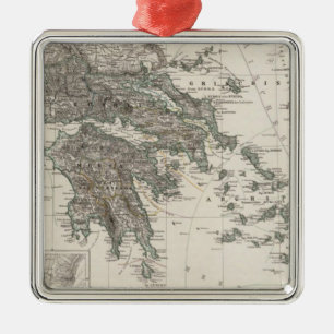 Griechenland-Karte durch Stieler Silbernes Ornament