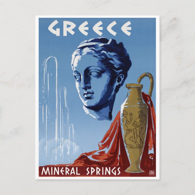 Griechenland Mineral Springs Vintage Travel Poster Postkarte (Vorderseite)