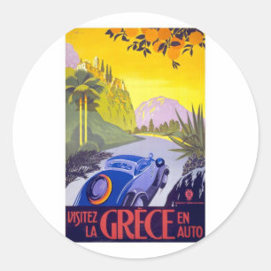 Griechenland Mit dem Auto - Vintage Travel Runder Aufkleber