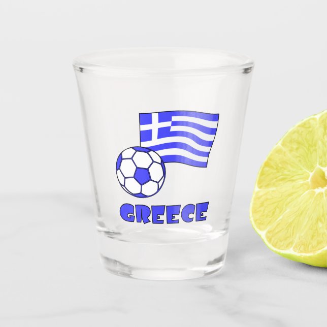 Griechenland mit griechischer Flagge und Fußballba Schnapsglas (Vorderseite)