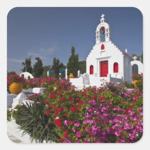 Griechenland, Mykonos, Hübsche kleine Kapelle auf Quadratischer Aufkleber
