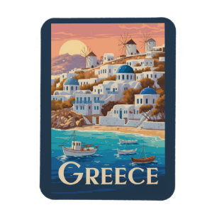 Griechenland Mykonos Illustration Travel Art Vinta Magnet