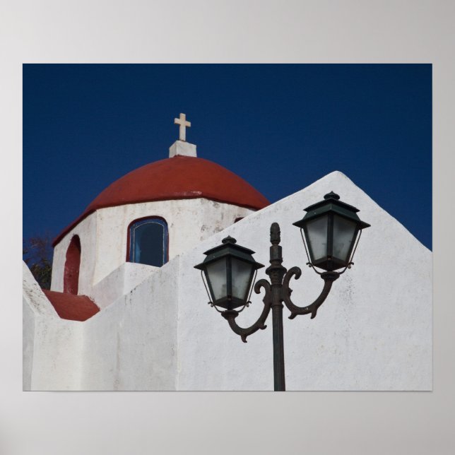 Griechenland, Mykonos, Kapelle mit roter Kuppel un Poster (Vorne)