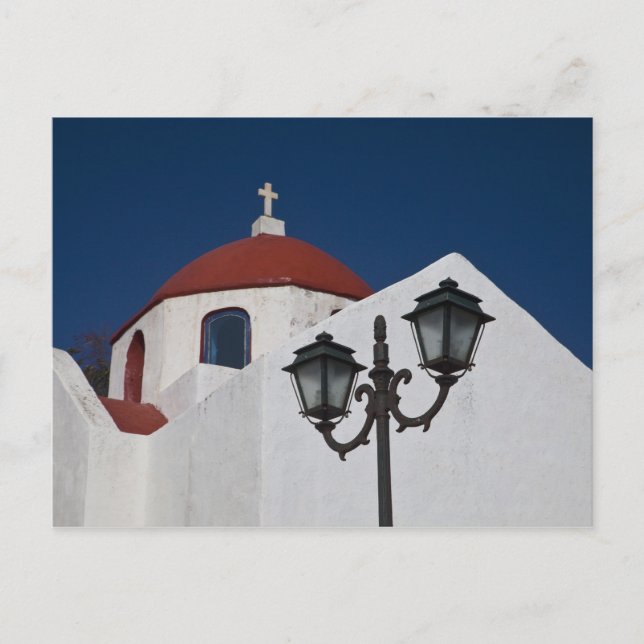 Griechenland, Mykonos, Kapelle mit roter Kuppel un Postkarte (Vorderseite)