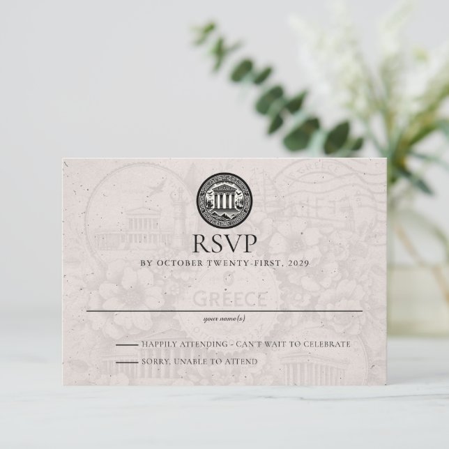 Griechenland Passport Wedding RSVP Karte (Stehend Vorderseite)