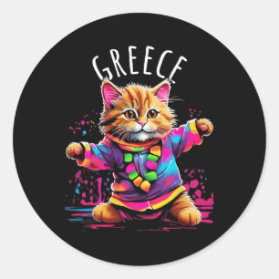 Griechenland Quirky Funny Niedlich Colorful Dancin Runder Aufkleber