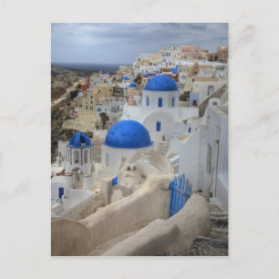Griechenland, Santorin. Glockenturm und blaue Kupp Postkarte