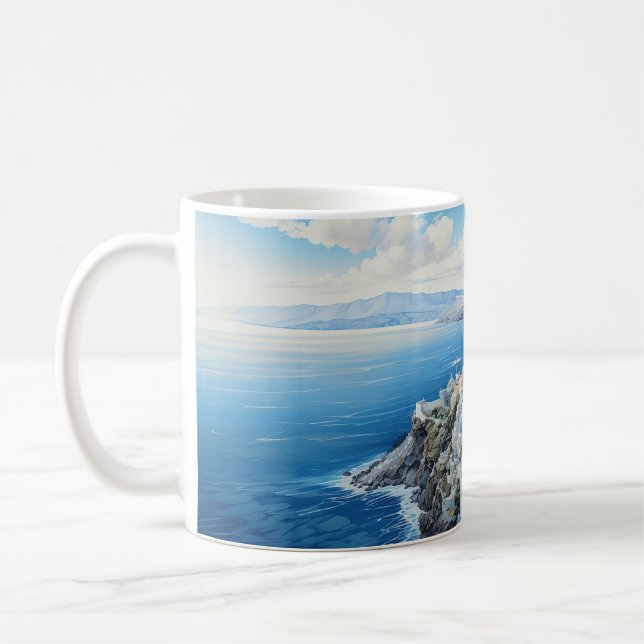 Griechenland Santorini Aquarellmalerei Design. Kaffeetasse (Links)