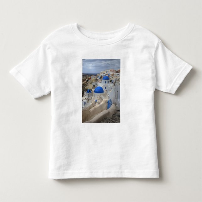 Griechenland, Santorini. Glockenturm und blaue Kup Kleinkind T-shirt (Vorderseite)