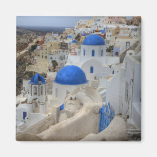 Griechenland, Santorini. Glockenturm und blaue Kup Magnet