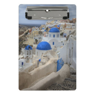 Griechenland, Santorini. Glockenturm und blaue Kup Mini Klemmbrett