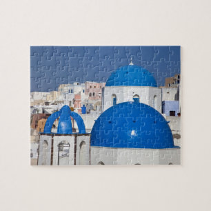 Griechenland, Santorini. Glockenturm und blaue Kup Puzzle