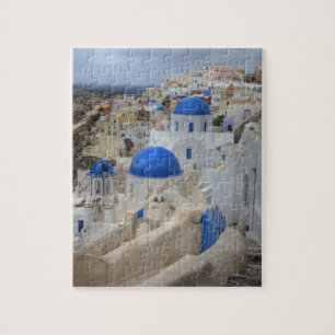 Griechenland, Santorini. Glockenturm und blaue Kup Puzzle