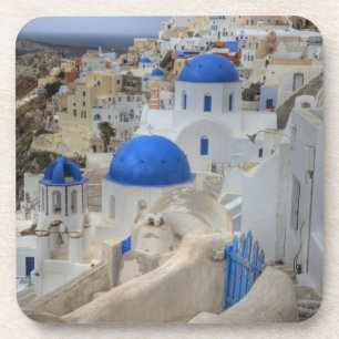 Griechenland, Santorini. Glockenturm und blaue Kup Untersetzer