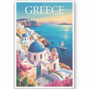 Griechenland Santorini Illustration Travel Art Vin Aufkleber