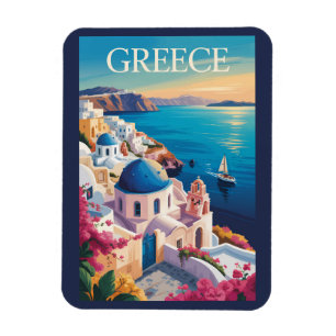Griechenland Santorini Illustration Travel Art Vin Magnet