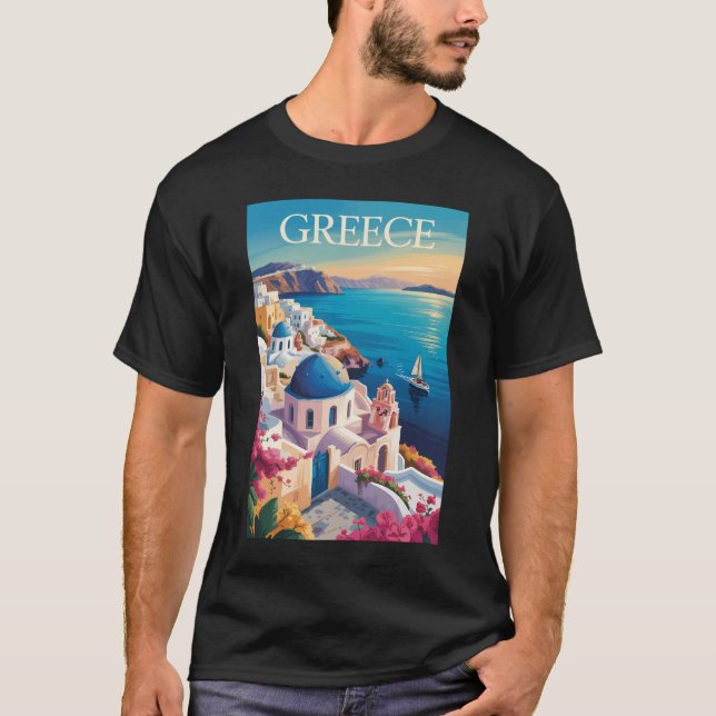 Griechenland Santorini Illustration Travel Art Vin T-Shirt (Vorderseite)