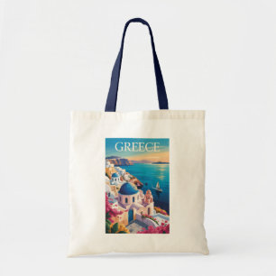 Griechenland Santorini Illustration Travel Art Vin Tragetasche