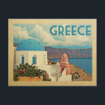 Griechenland Santorini Postcard Vintage Travel Postkarte<br><div class="desc">Griechenland Design im Vintage Travel Stil mit einer klassischen Szene mit einer blauen Kuppel Kirche und das Mittelmeer.</div>