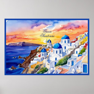 Griechenland Santorini Wasserfarbe Ägäisches Meer  Poster