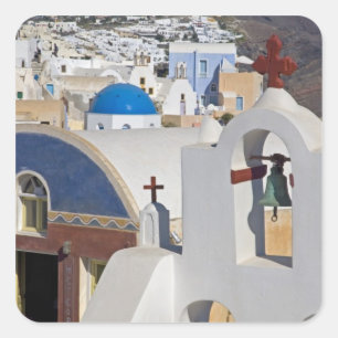 Griechenland und griechische Insel Santorin Stadt  Quadratischer Aufkleber