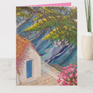 Griechenland Urlaub Blau und Rosa Karte