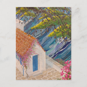 Griechenland Urlaub Blau und Rosa Postkarte