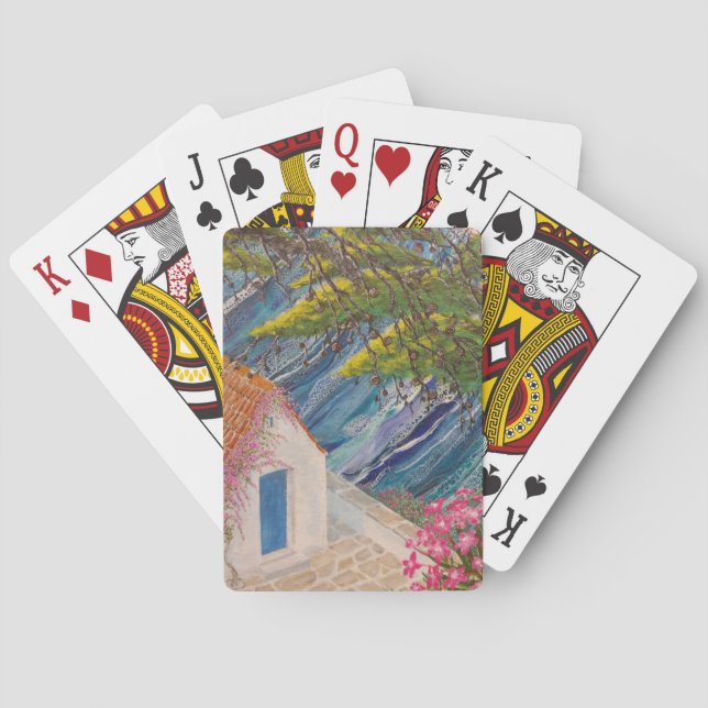 Griechenland Urlaub Blau und Rosa Spielkarten (Rückseite)