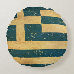 Griechenland - Vintages Grunge-Design Rundes Kissen