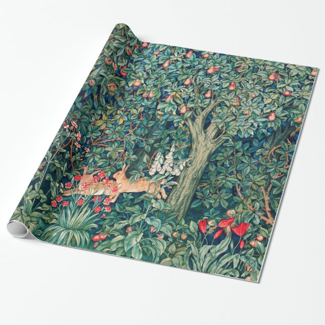 GRIECHENLAND, WALDBREITTIERE Hasen, Grüne Blüte Geschenkpapier (Ungerollt)