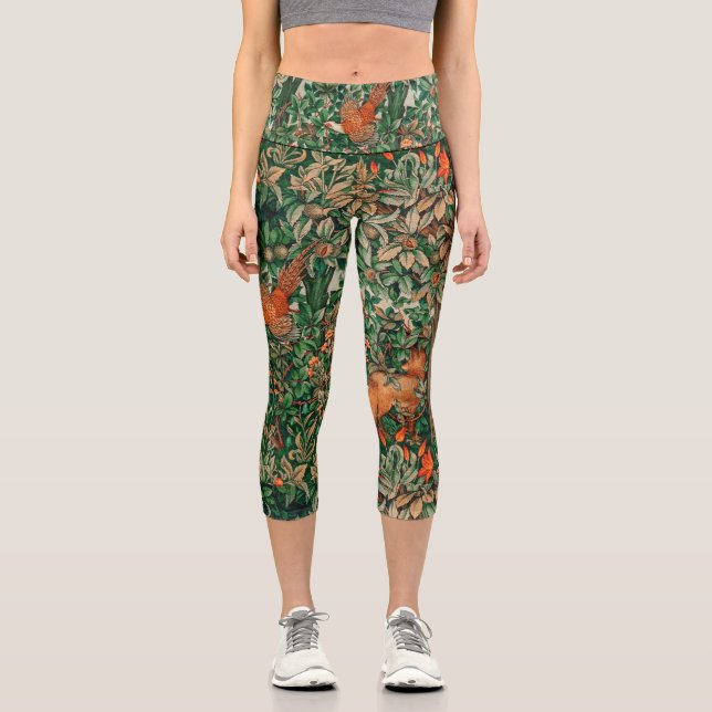 GRIECHENLAND,WALDTIERE Fasan, Fox, grüne Blüte Capri Leggings (Vorderseite)