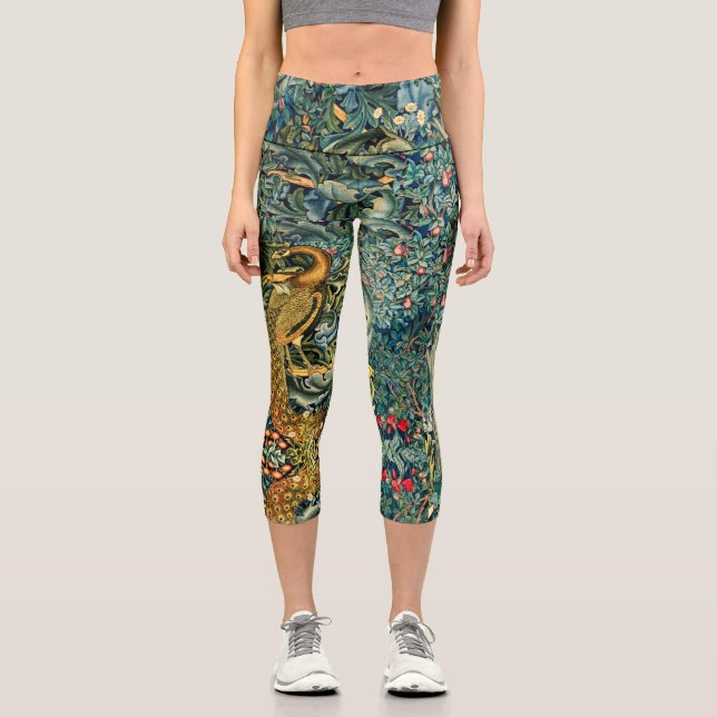 GRIECHENLAND, WALDTIERE, PEACOCK IN GRÜNEN BLUMEN CAPRI LEGGINGS (Vorderseite)