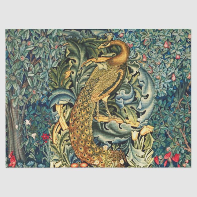 GRIECHENLAND, WALDTIERE, PEACOCK IN GRÜNEN BLUMEN SEIDENPAPIER (Vorderseite)