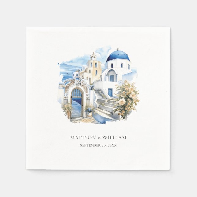 Griechenland Wasserfarben Personalisierte Minimale Serviette (Vorderseite)