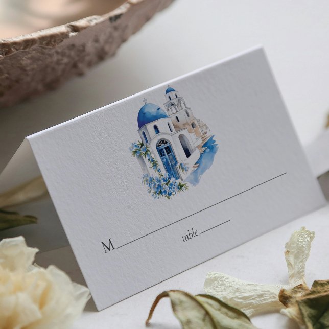 Griechenland Wedding Custom Watercolor Santorini Platzkarte (Von Creator hochgeladen)