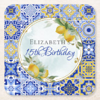 Griechisch Blue Tiles Lemons Gold Glitzer Frame