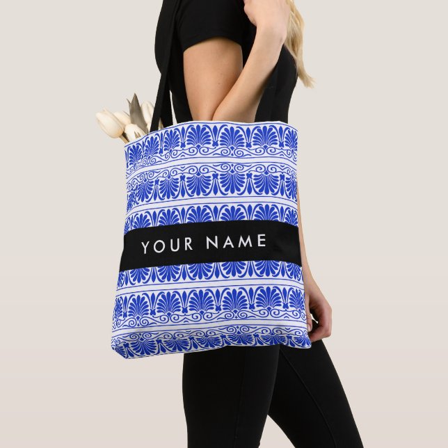 Griechisch Fret Arabesque Blue, Ihr Name, personal (Von Nahem)