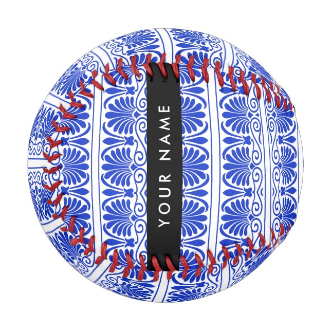 Griechisch Fret Arabesque Blue, Ihr Name, personal Baseball (Vorderseite Links)