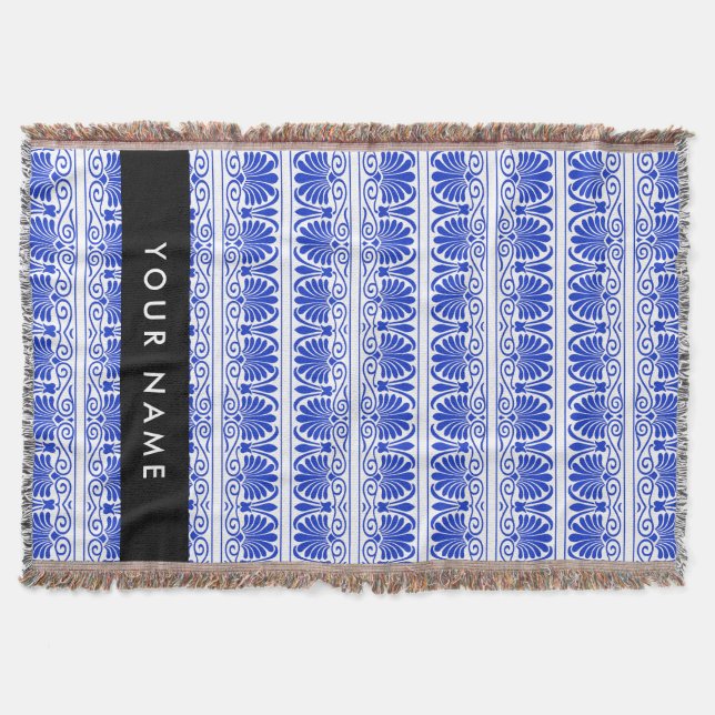 Griechisch Fret Arabesque Blue, Ihr Name, personal Decke (Vorderseite)