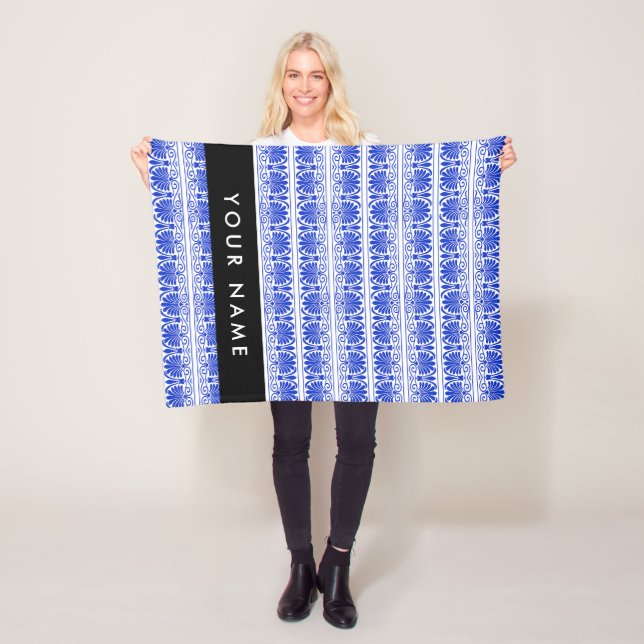 Griechisch Fret Arabesque Blue, Ihr Name, personal Fleecedecke (Beispiel)