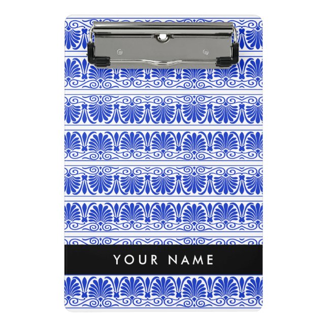 Griechisch Fret Arabesque Blue, Ihr Name, personal Mini Klemmbrett (Vorderseite)