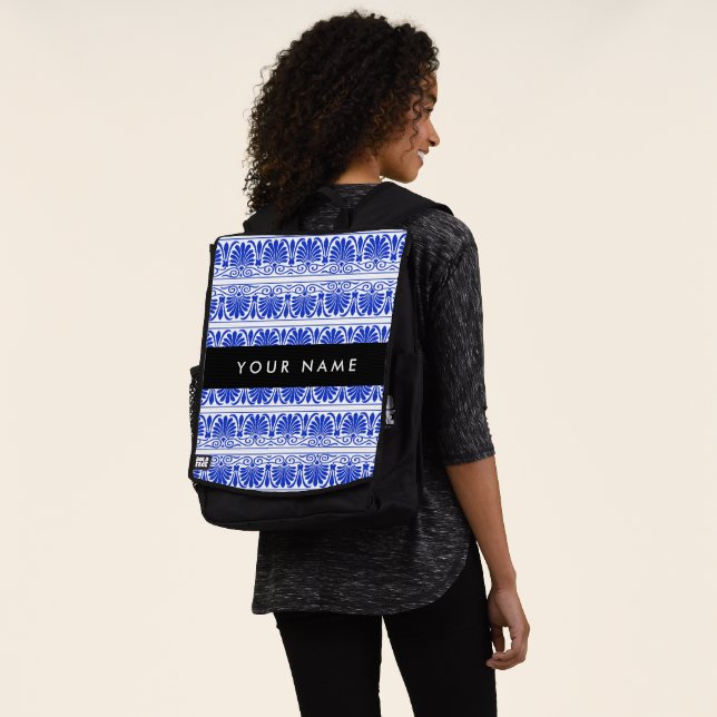 Griechisch Fret Arabesque Blue, Ihr Name, personal Rucksack (Ausgewaschen)