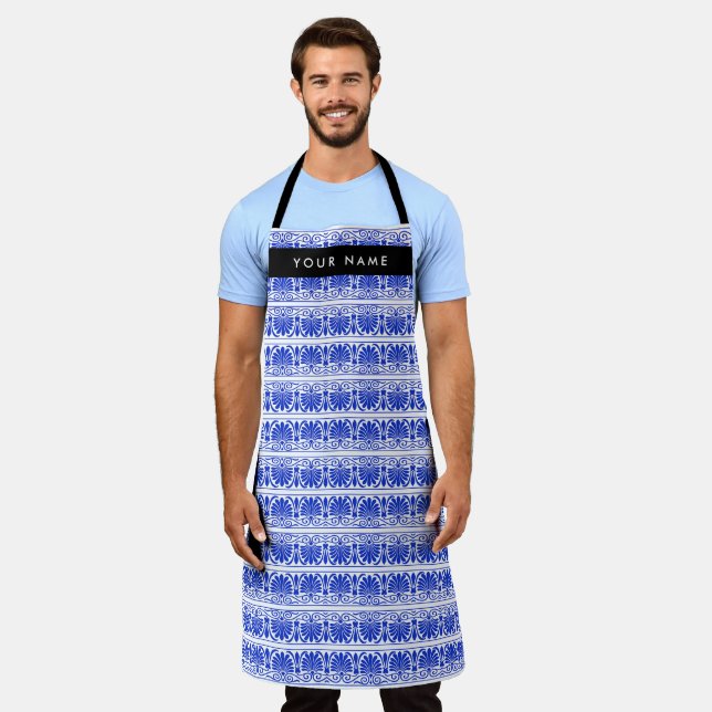 Griechisch Fret Arabesque Blue, Ihr Name, personal Schürze (Getragen)