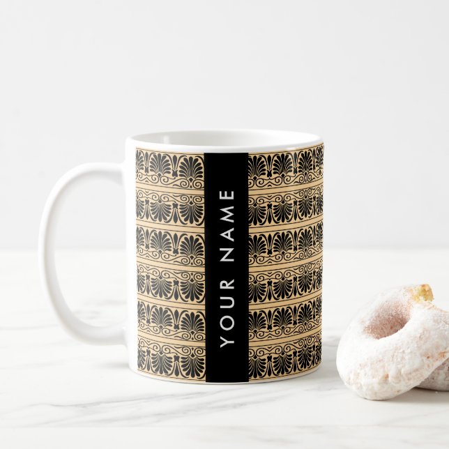 Griechisch Fret Arabesque Brown, Ihr Name, persona Kaffeetasse (Mit Donut)