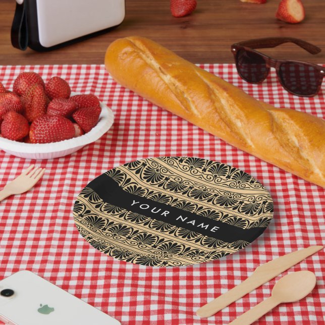 Griechisch Fret Arabesque Brown, Ihr Name, persona Pappteller (Picknick)